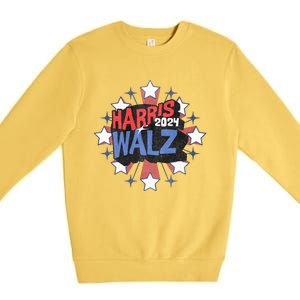 Kamala Harris Walz 2024 Distressed Election Shooting Stars Premium Crewneck Sweatshirt