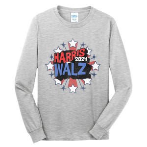 Kamala Harris Walz 2024 Distressed Election Shooting Stars Tall Long Sleeve T-Shirt