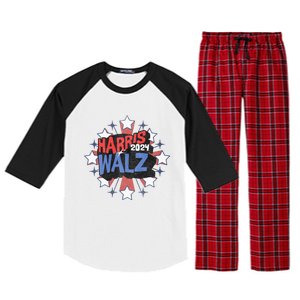 Kamala Harris Walz 2024 Distressed Election Shooting Stars Raglan Sleeve Pajama Set