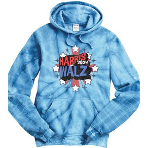 Kamala Harris Walz 2024 Distressed Election Shooting Stars Tie Dye Hoodie