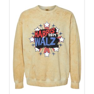 Kamala Harris Walz 2024 Distressed Election Shooting Stars Colorblast Crewneck Sweatshirt