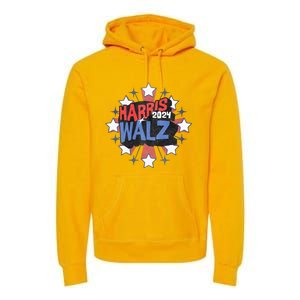 Kamala Harris Walz 2024 Distressed Election Shooting Stars Premium Hoodie