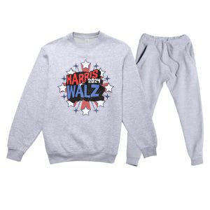 Kamala Harris Walz 2024 Distressed Election Shooting Stars Premium Crewneck Sweatsuit Set