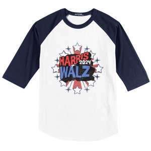 Kamala Harris Walz 2024 Distressed Election Shooting Stars Baseball Sleeve Shirt