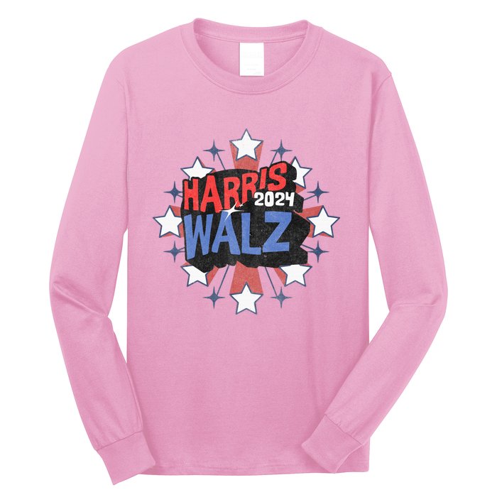 Kamala Harris Walz 2024 Distressed Election Shooting Stars Long Sleeve Shirt