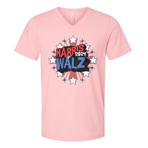 Kamala Harris Walz 2024 Distressed Election Shooting Stars V-Neck T-Shirt