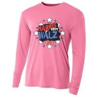 Kamala Harris Walz 2024 Distressed Election Shooting Stars Cooling Performance Long Sleeve Crew