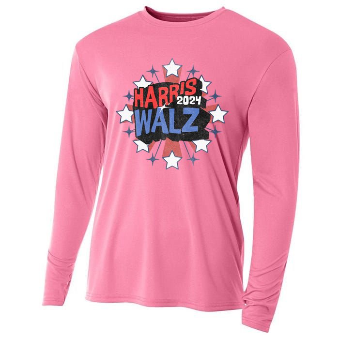 Kamala Harris Walz 2024 Distressed Election Shooting Stars Cooling Performance Long Sleeve Crew