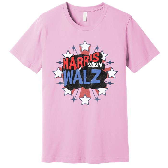 Kamala Harris Walz 2024 Distressed Election Shooting Stars Premium T-Shirt