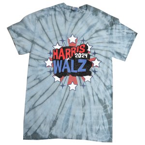 Kamala Harris Walz 2024 Distressed Election Shooting Stars Tie-Dye T-Shirt