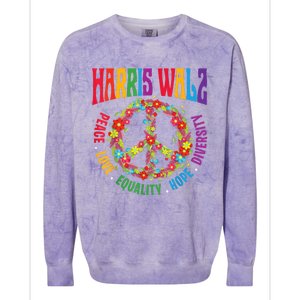 Kamala Harris Walz 2024 Freedom Peace Flower Funny Retro Colorblast Crewneck Sweatshirt