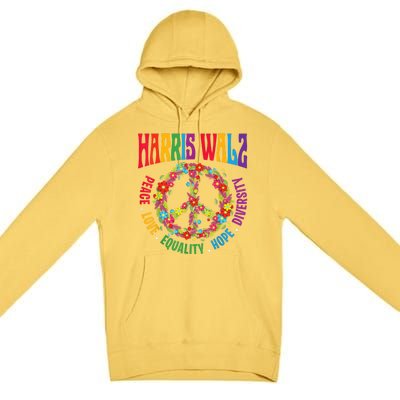 Kamala Harris Walz 2024 Freedom Peace Flower Funny Retro Premium Pullover Hoodie