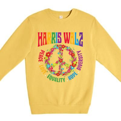 Kamala Harris Walz 2024 Freedom Peace Flower Funny Retro Premium Crewneck Sweatshirt