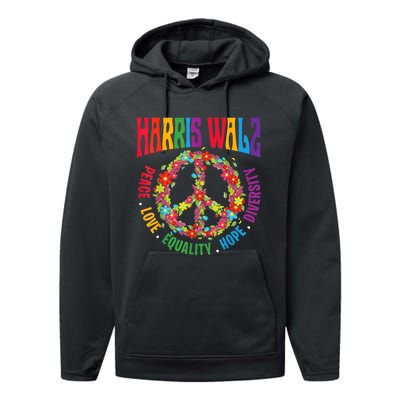 Kamala Harris Walz 2024 Freedom Peace Flower Funny Retro Performance Fleece Hoodie