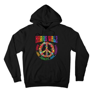 Kamala Harris Walz 2024 Freedom Peace Flower Funny Retro Hoodie