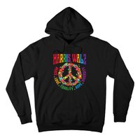 Kamala Harris Walz 2024 Freedom Peace Flower Funny Retro Hoodie