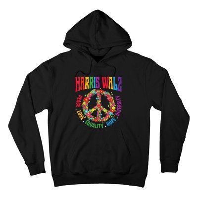 Kamala Harris Walz 2024 Freedom Peace Flower Funny Retro Hoodie