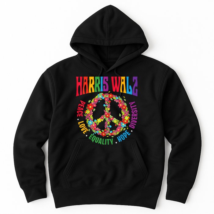 Kamala Harris Walz 2024 Freedom Peace Flower Funny Retro Hoodie