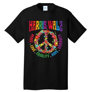 Kamala Harris Walz 2024 Freedom Peace Flower Funny Retro Tall T-Shirt