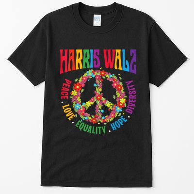 Kamala Harris Walz 2024 Freedom Peace Flower Funny Retro Tall T-Shirt