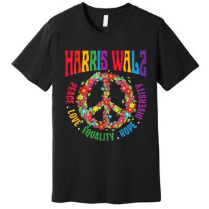 Kamala Harris Walz 2024 Freedom Peace Flower Funny Retro Premium T-Shirt