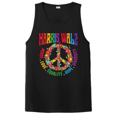 Kamala Harris Walz 2024 Freedom Peace Flower Funny Retro PosiCharge Competitor Tank