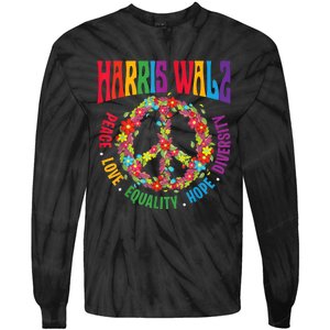 Kamala Harris Walz 2024 Freedom Peace Flower Funny Retro Tie-Dye Long Sleeve Shirt