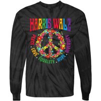 Kamala Harris Walz 2024 Freedom Peace Flower Funny Retro Tie-Dye Long Sleeve Shirt