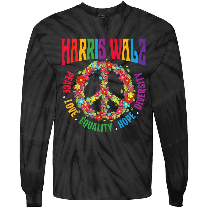 Kamala Harris Walz 2024 Freedom Peace Flower Funny Retro Tie-Dye Long Sleeve Shirt