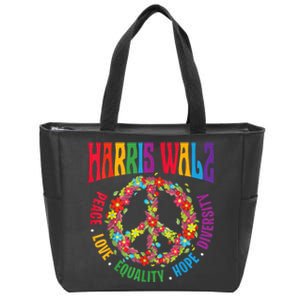 Kamala Harris Walz 2024 Freedom Peace Flower Funny Retro Zip Tote Bag