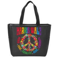 Kamala Harris Walz 2024 Freedom Peace Flower Funny Retro Zip Tote Bag