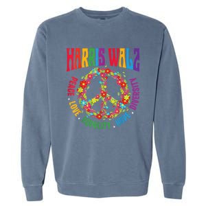 Kamala Harris Walz 2024 Freedom Peace Flower Funny Retro Garment-Dyed Sweatshirt