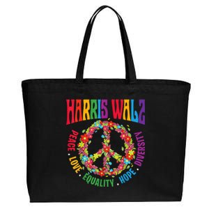 Kamala Harris Walz 2024 Freedom Peace Flower Funny Retro Cotton Canvas Jumbo Tote