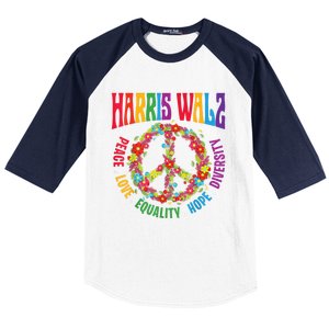 Kamala Harris Walz 2024 Freedom Peace Flower Funny Retro Baseball Sleeve Shirt