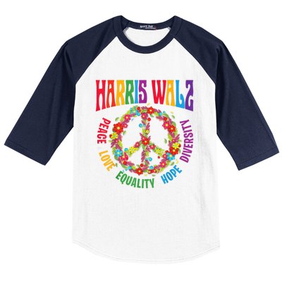 Kamala Harris Walz 2024 Freedom Peace Flower Funny Retro Baseball Sleeve Shirt