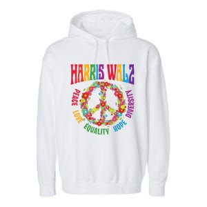 Kamala Harris Walz 2024 Freedom Peace Flower Funny Retro Garment-Dyed Fleece Hoodie