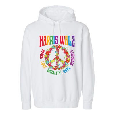 Kamala Harris Walz 2024 Freedom Peace Flower Funny Retro Garment-Dyed Fleece Hoodie