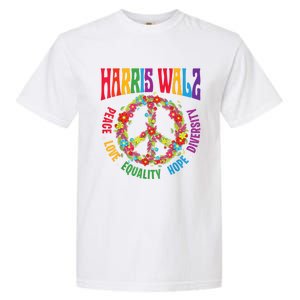 Kamala Harris Walz 2024 Freedom Peace Flower Funny Retro Garment-Dyed Heavyweight T-Shirt