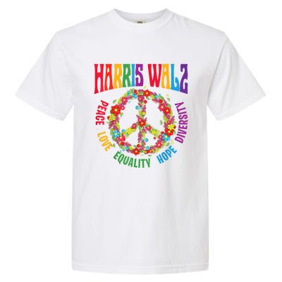 Kamala Harris Walz 2024 Freedom Peace Flower Funny Retro Garment-Dyed Heavyweight T-Shirt