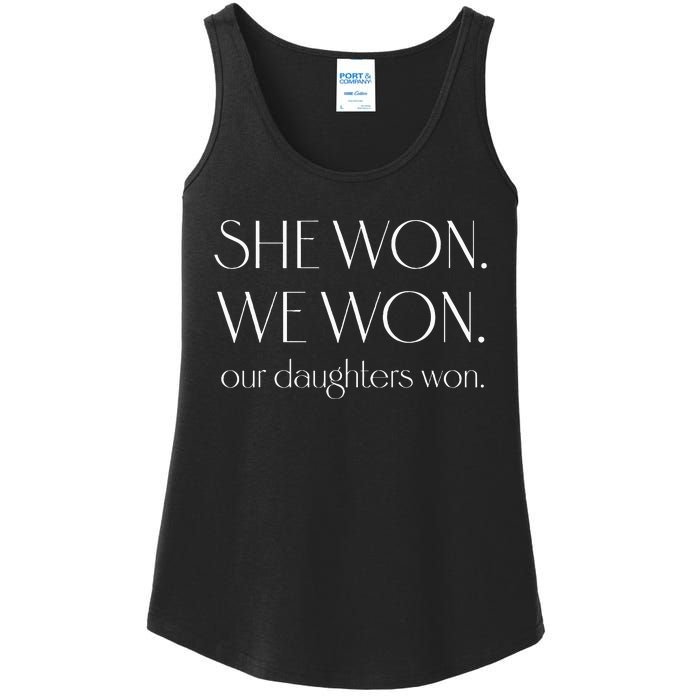 Kamala Harris Wins She Won We Won Our Daughters Won 2025 Ladies Essential Tank