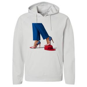 Kamala Harris With High Heels Stepping On Red Hat Performance Fleece Hoodie