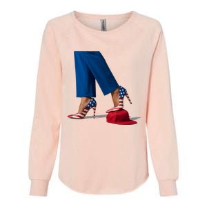 Kamala Harris With High Heels Stepping On Red Hat Womens California Wash Sweatshirt