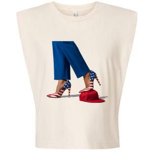 Kamala Harris With High Heels Stepping On Red Hat Garment-Dyed Women's Muscle Tee