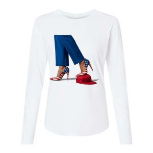 Kamala Harris With High Heels Stepping On Red Hat Womens Cotton Relaxed Long Sleeve T-Shirt