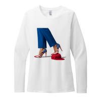 Kamala Harris With High Heels Stepping On Red Hat Womens CVC Long Sleeve Shirt