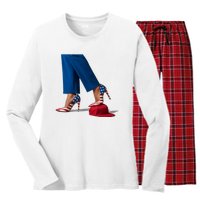 Kamala Harris With High Heels Stepping On Red Hat Women's Long Sleeve Flannel Pajama Set 