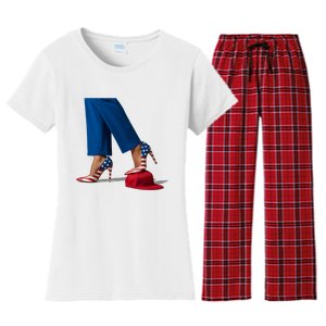 Kamala Harris With High Heels Stepping On Red Hat Women's Flannel Pajama Set