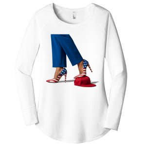 Kamala Harris With High Heels Stepping On Red Hat Women's Perfect Tri Tunic Long Sleeve Shirt