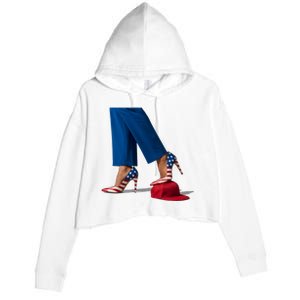 Kamala Harris With High Heels Stepping On Red Hat Crop Fleece Hoodie