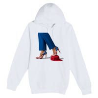 Kamala Harris With High Heels Stepping On Red Hat Premium Pullover Hoodie